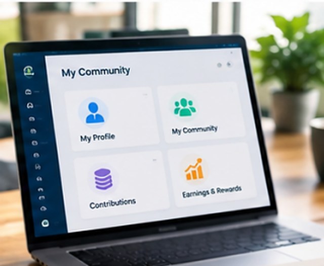 A laptop on a desk showing a My Community dashboard